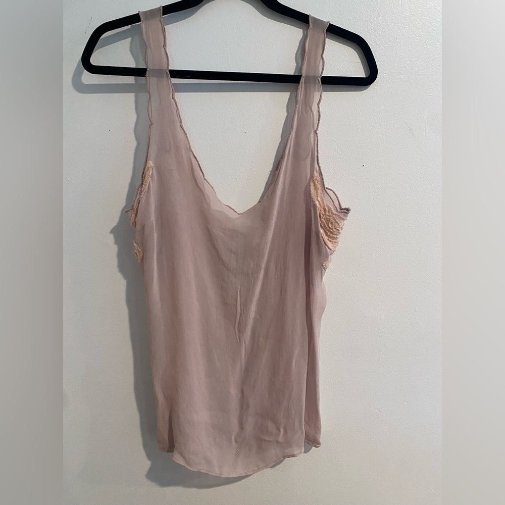 Free People Blush Pink Sheer Embroidered Tank Top L